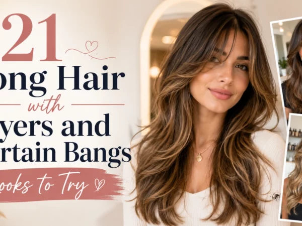 21 long hair with layers and curtain bangs